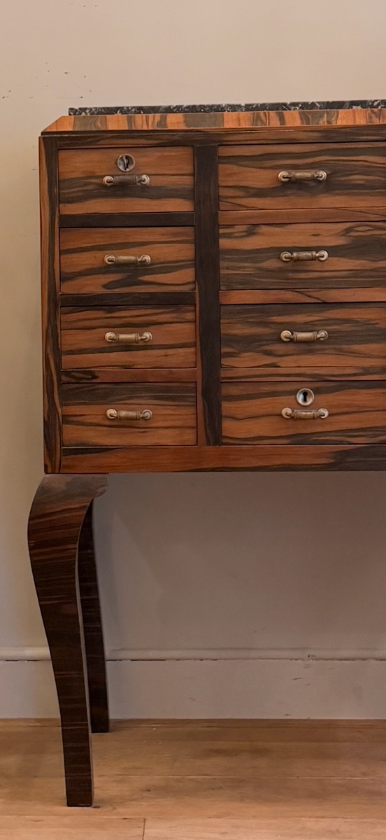 Art Deco Cabinet With Twelve Drawers, Made Of Macassar Ebony Veneer-photo-2
