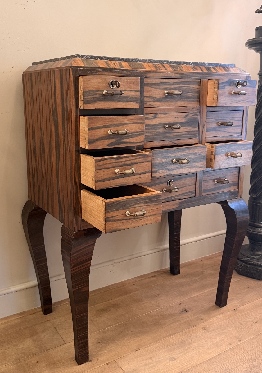 Art Deco Cabinet With Twelve Drawers, Made Of Macassar Ebony Veneer-photo-4