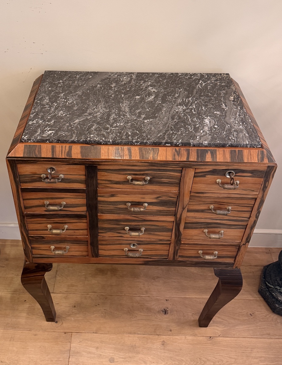 Art Deco Cabinet With Twelve Drawers, Made Of Macassar Ebony Veneer-photo-5
