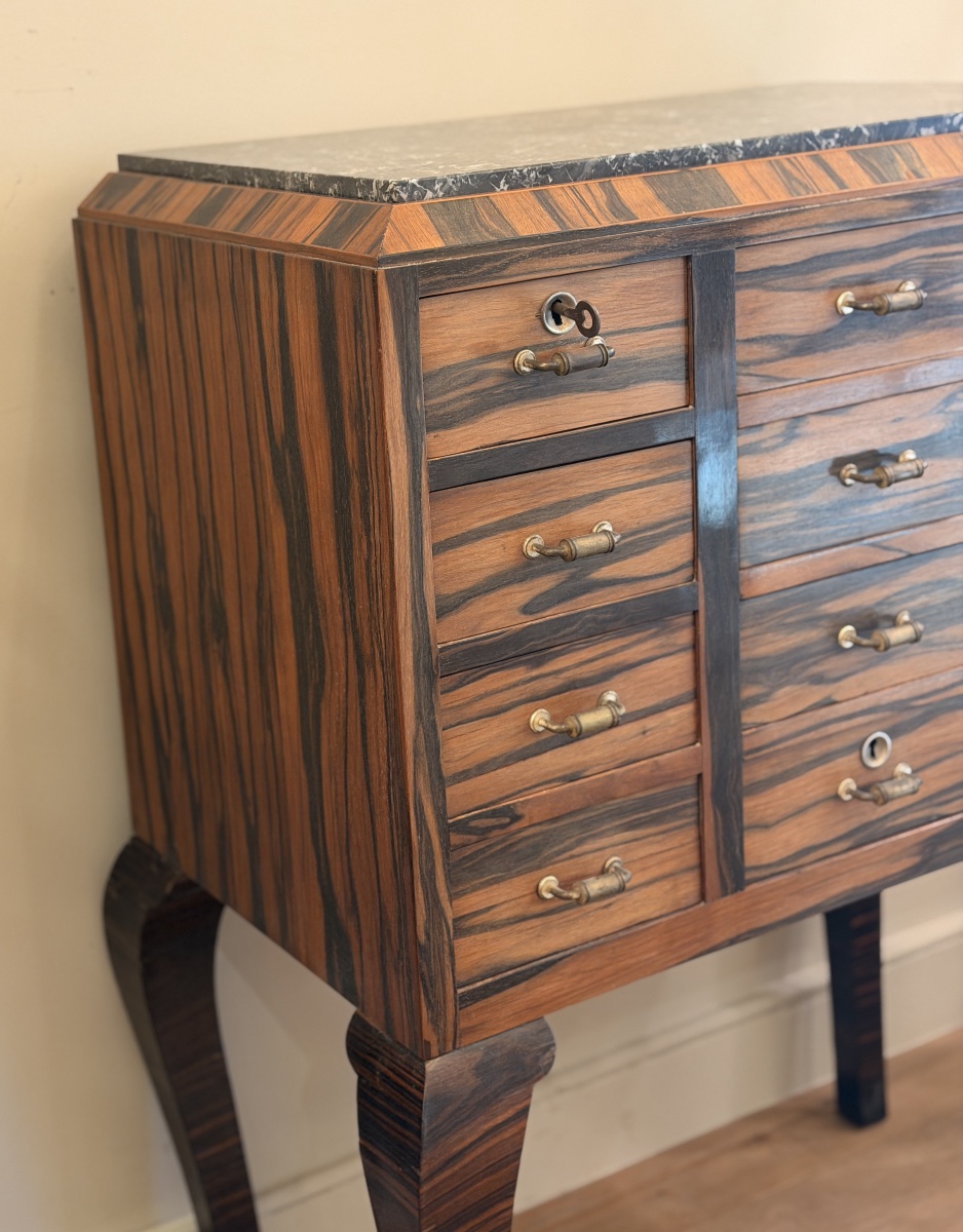 Art Deco Cabinet With Twelve Drawers, Made Of Macassar Ebony Veneer-photo-6