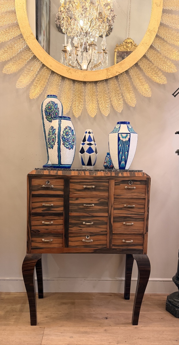 Art Deco Cabinet With Twelve Drawers, Made Of Macassar Ebony Veneer