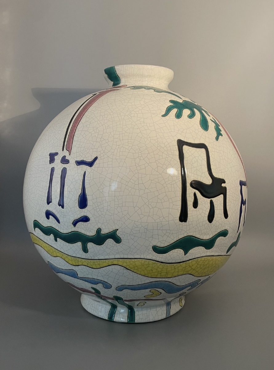 Grand vase boule en émaux de Longwy — Création Danillo Curetti-photo-1