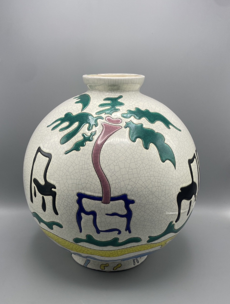 Large Spherical Vase Made Of Longwy Enamel — Designed By Danillo Curetti