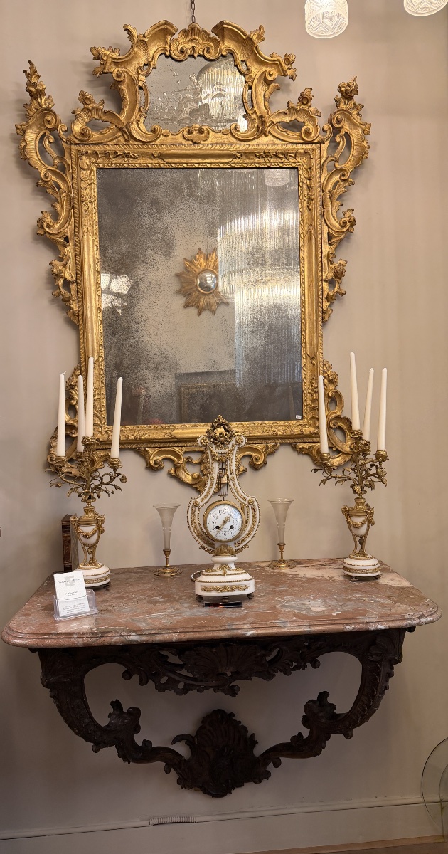 **18th-century Period Wall Console Made Of Carved Wood, With Its Original Marble Top**-photo-5