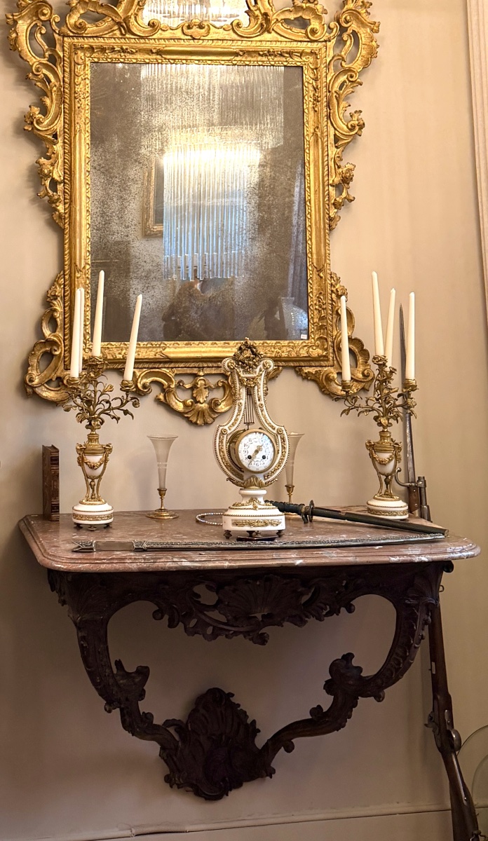 **18th-century Period Wall Console Made Of Carved Wood, With Its Original Marble Top**