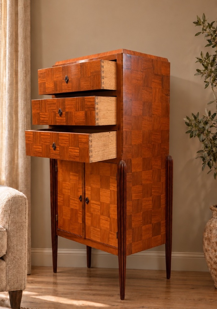 Art Deco Storage Cabinet With A Checkerboard Pattern -photo-2