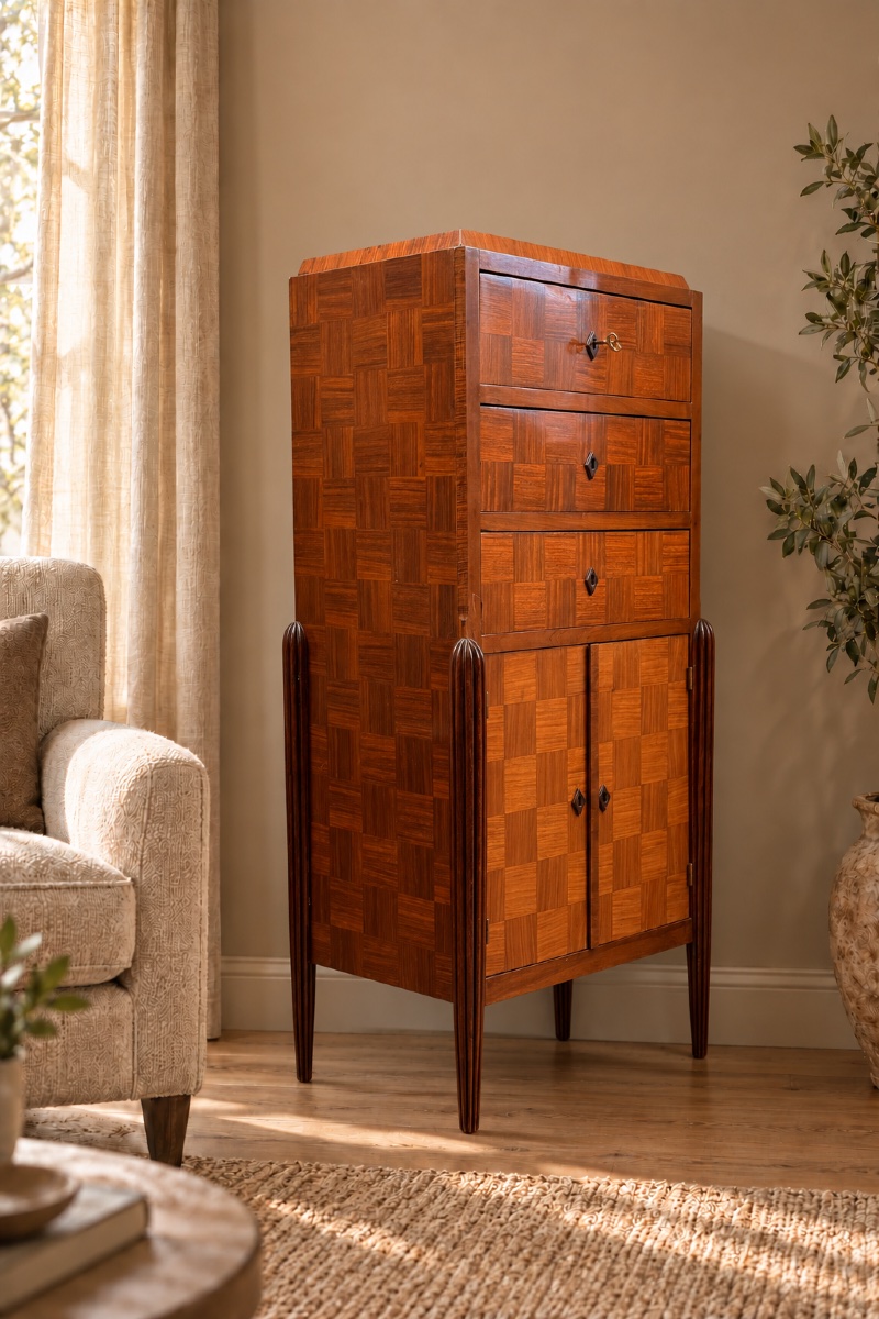 Art Deco Storage Cabinet With A Checkerboard Pattern -photo-1