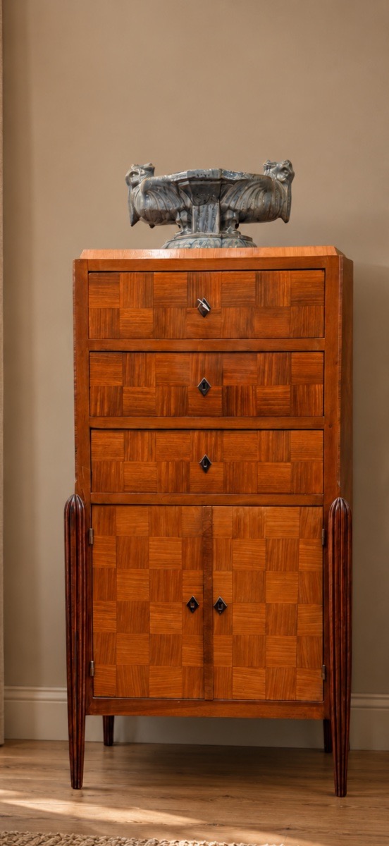 Art Deco Storage Cabinet With A Checkerboard Pattern 