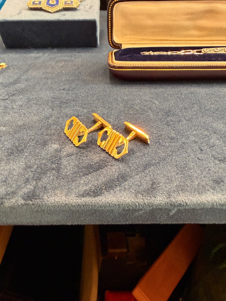 Cartier, 18-karat Gold Cufflinks With A Double C Motif And Gadroons; Signed And Numbered-photo-2