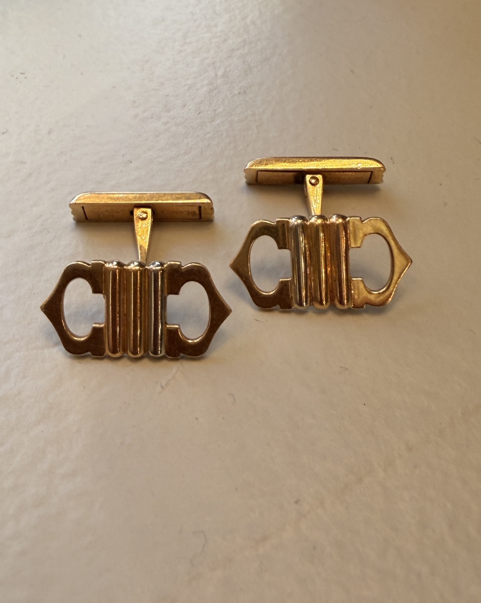 Cartier, 18-karat Gold Cufflinks With A Double C Motif And Gadroons; Signed And Numbered-photo-3