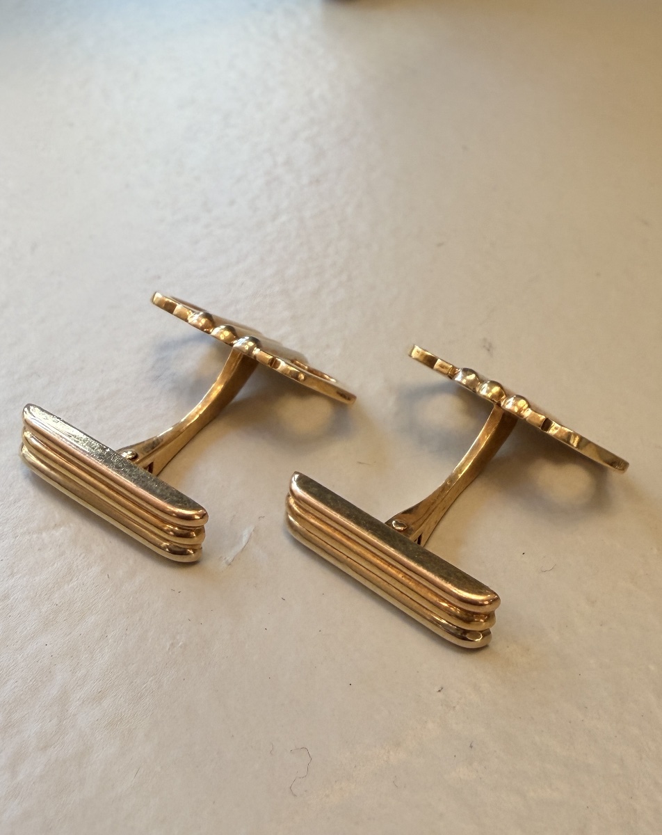 Cartier, 18-karat Gold Cufflinks With A Double C Motif And Gadroons; Signed And Numbered-photo-1