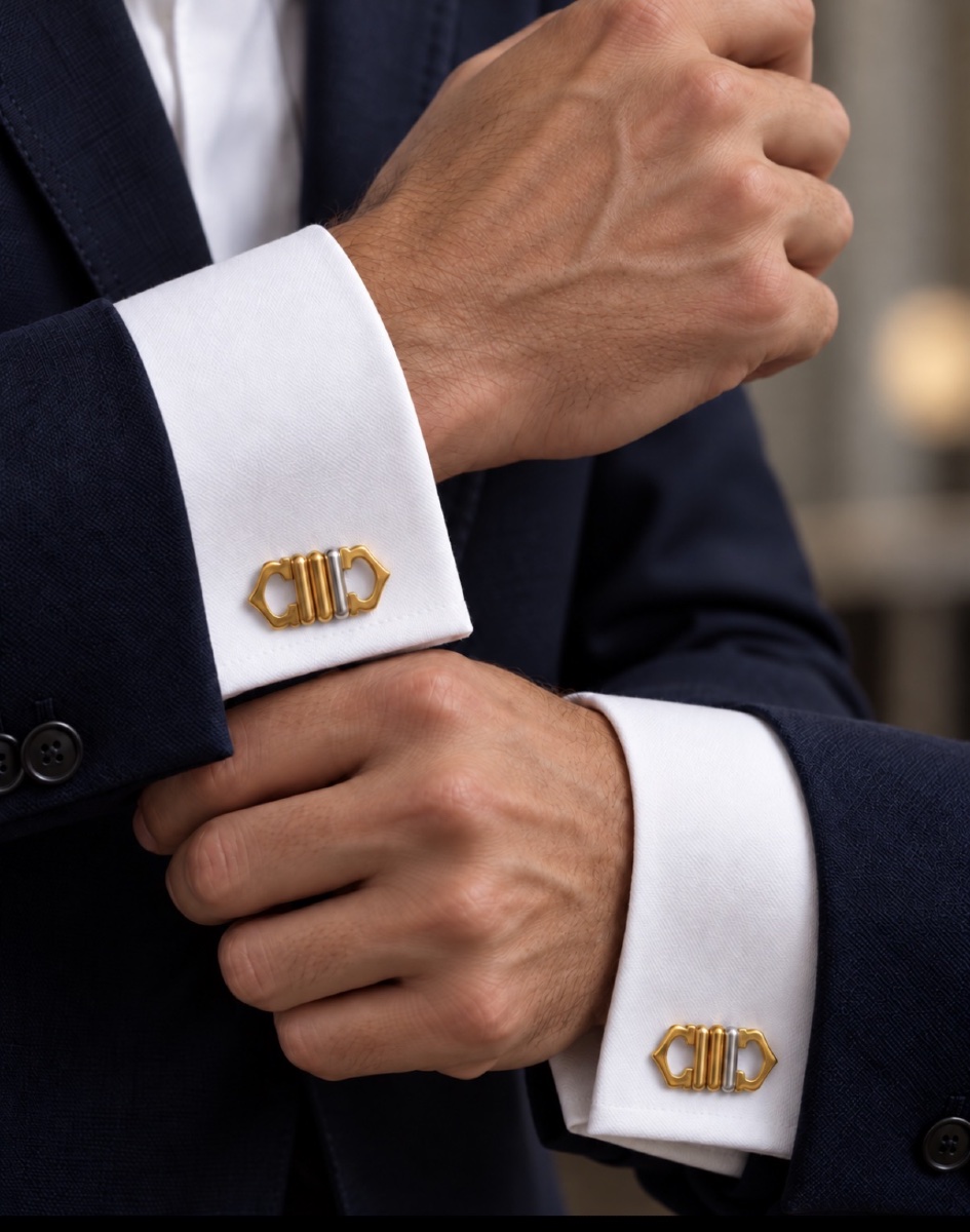 Cartier, 18-karat Gold Cufflinks With A Double C Motif And Gadroons; Signed And Numbered