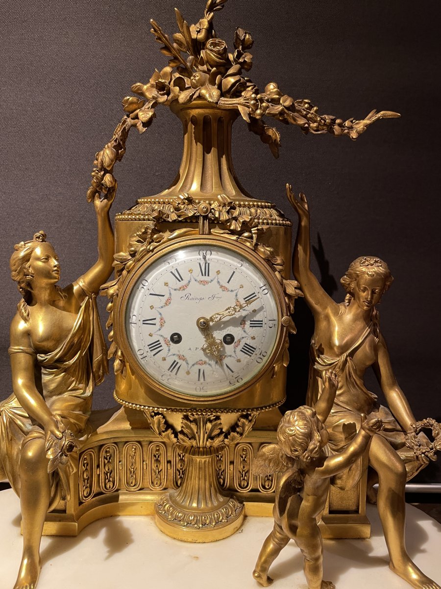 Bronze And Marble Clock By Raingo In Paris-photo-2