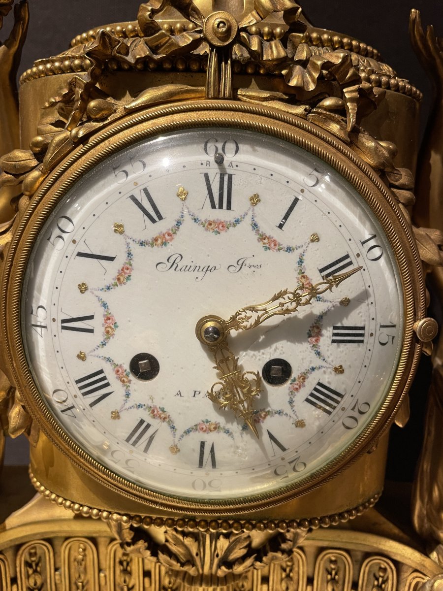 Bronze And Marble Clock By Raingo In Paris-photo-3