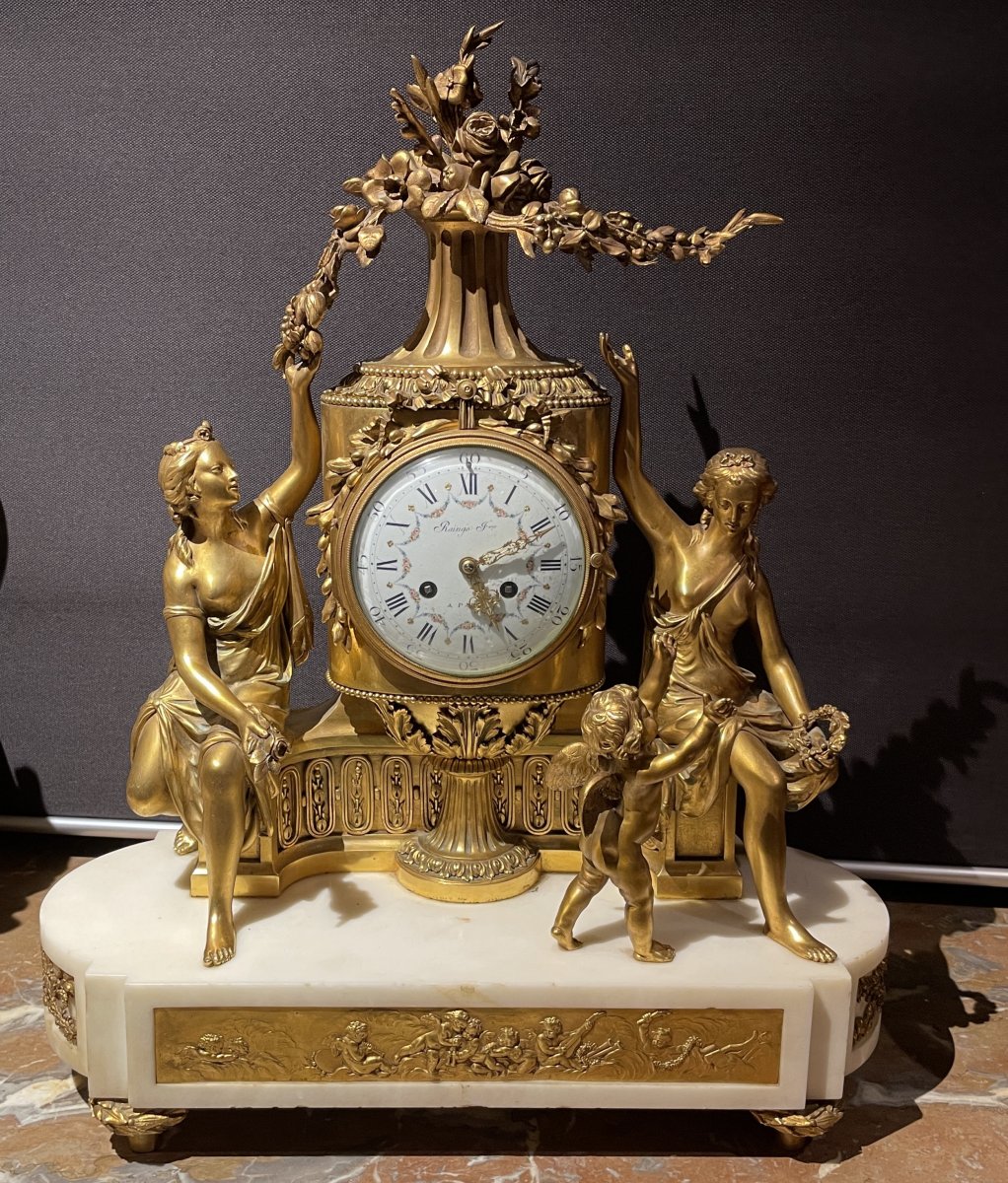 Bronze And Marble Clock By Raingo In Paris