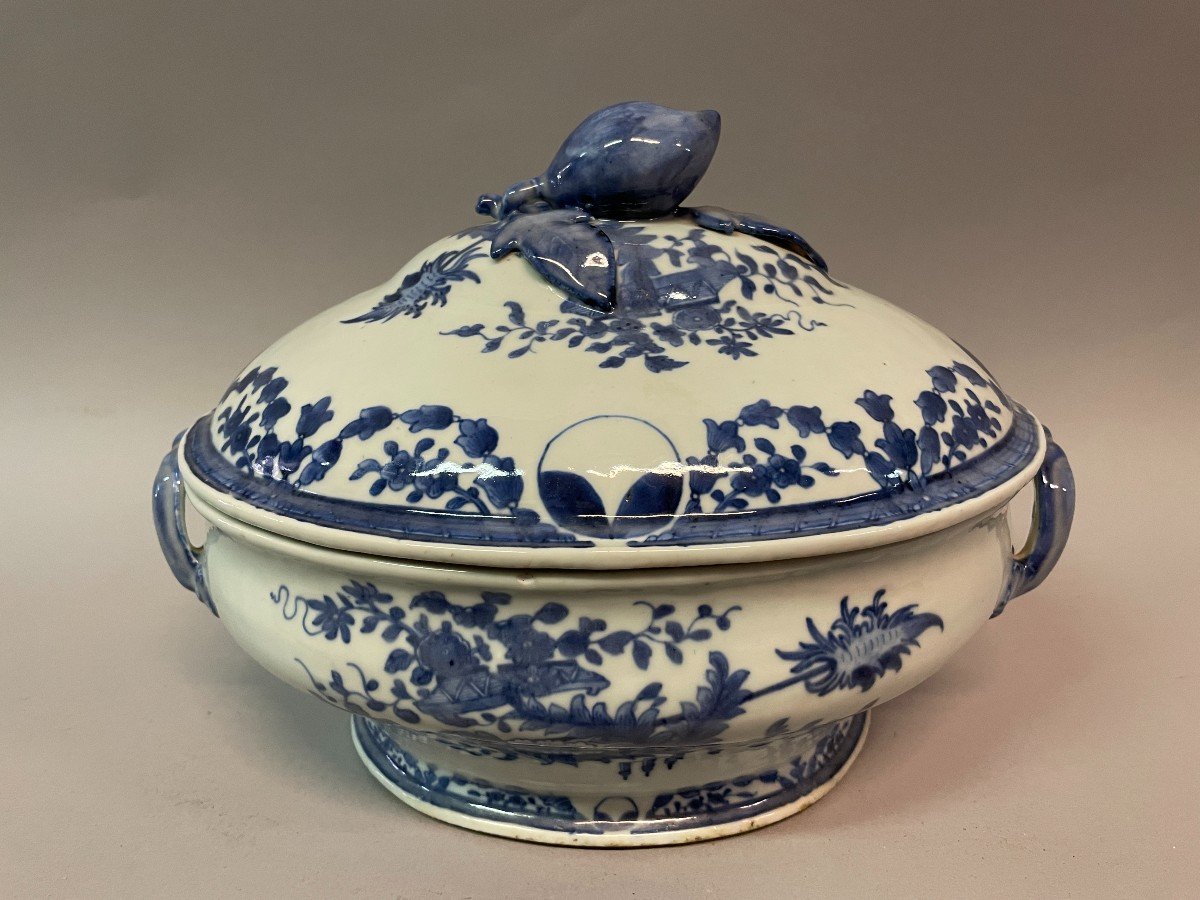 Soupière Chine époque Quian Long Bleu Blanc XVIII Siècle