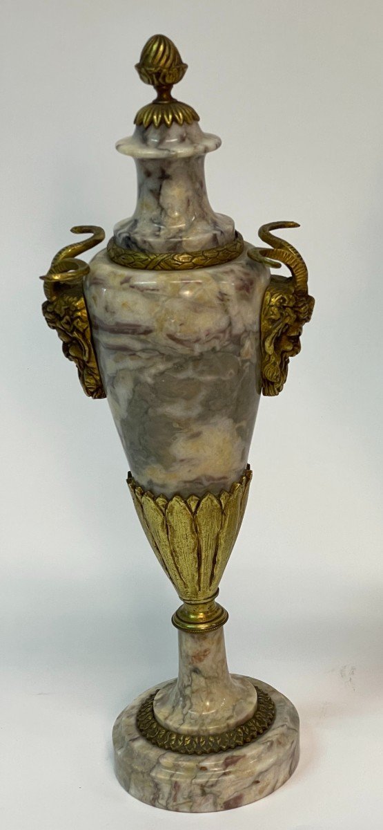 Paire De Vase Couvert, Cassolette  En Marbre Et Bronze-photo-2