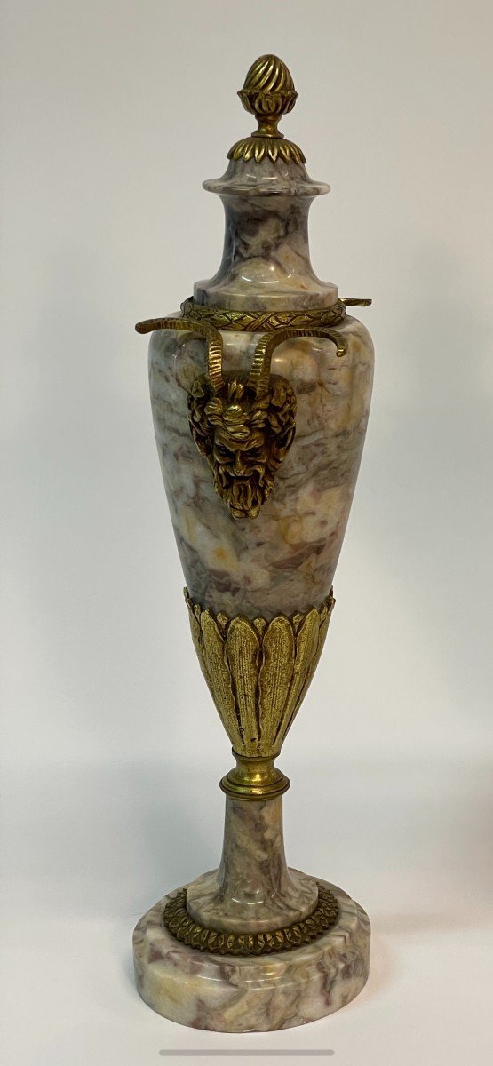 Paire De Vase Couvert, Cassolette  En Marbre Et Bronze-photo-3