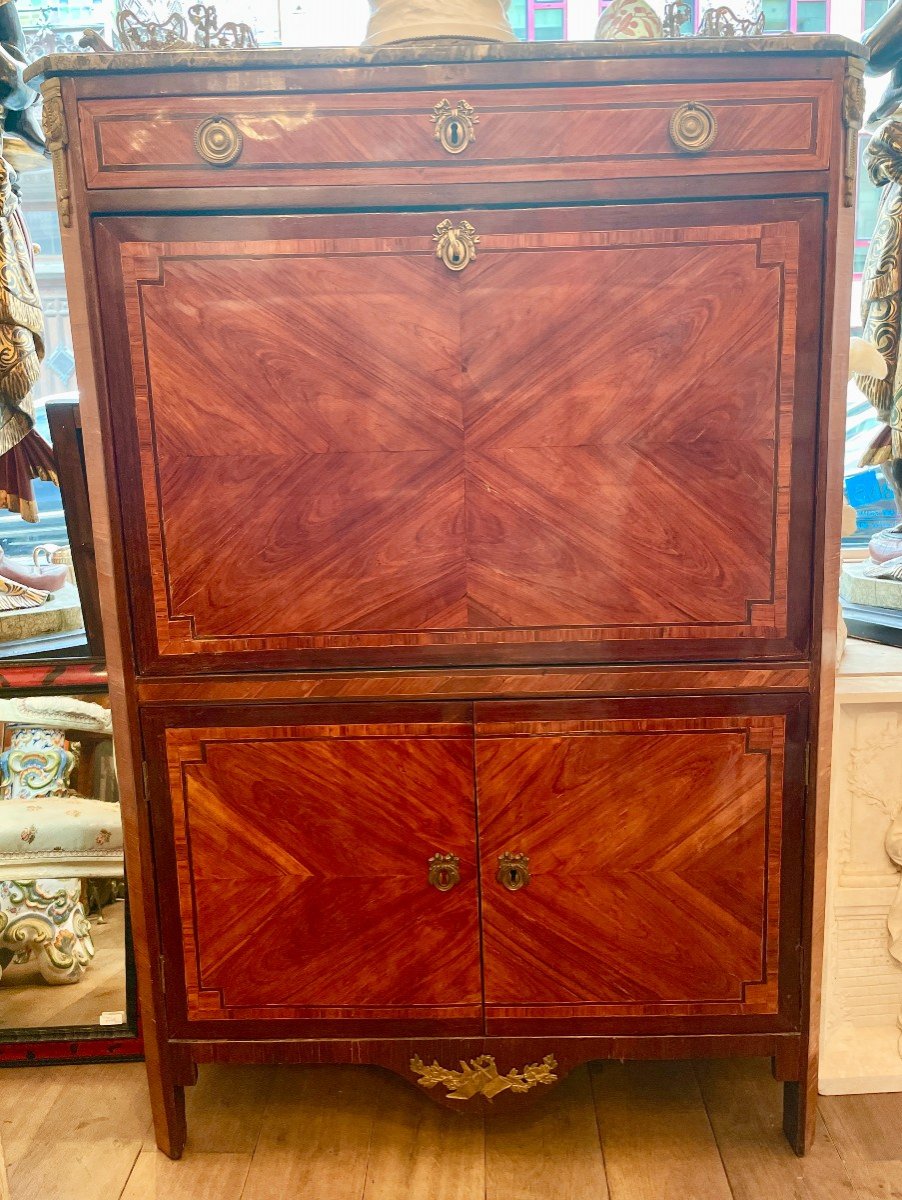 Louis XVI Period Folding Secretary In Marquetry-photo-1