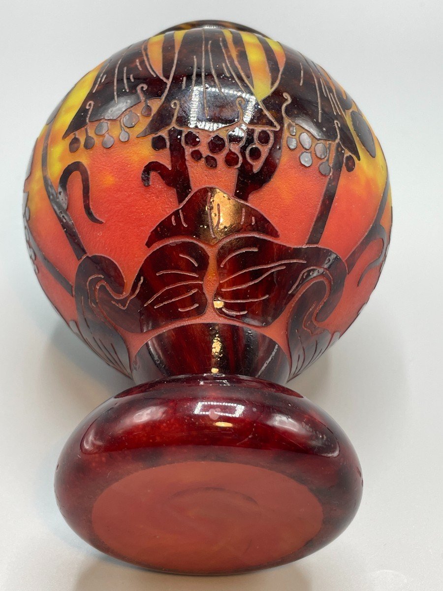Art Deco Vase Pâte De Verre Signed French Glass-photo-1