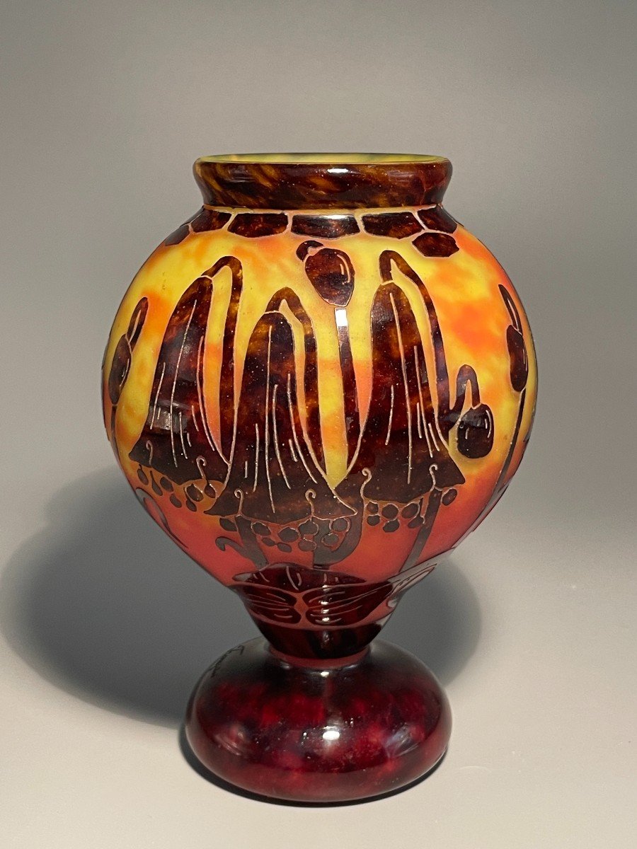 Art Deco Vase Pâte De Verre Signed French Glass-photo-3