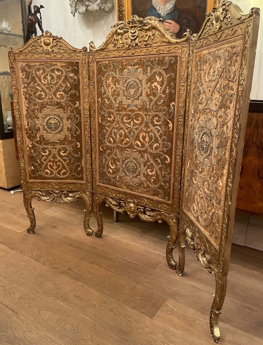 Paravent Louis XIV Bois Doré -photo-6