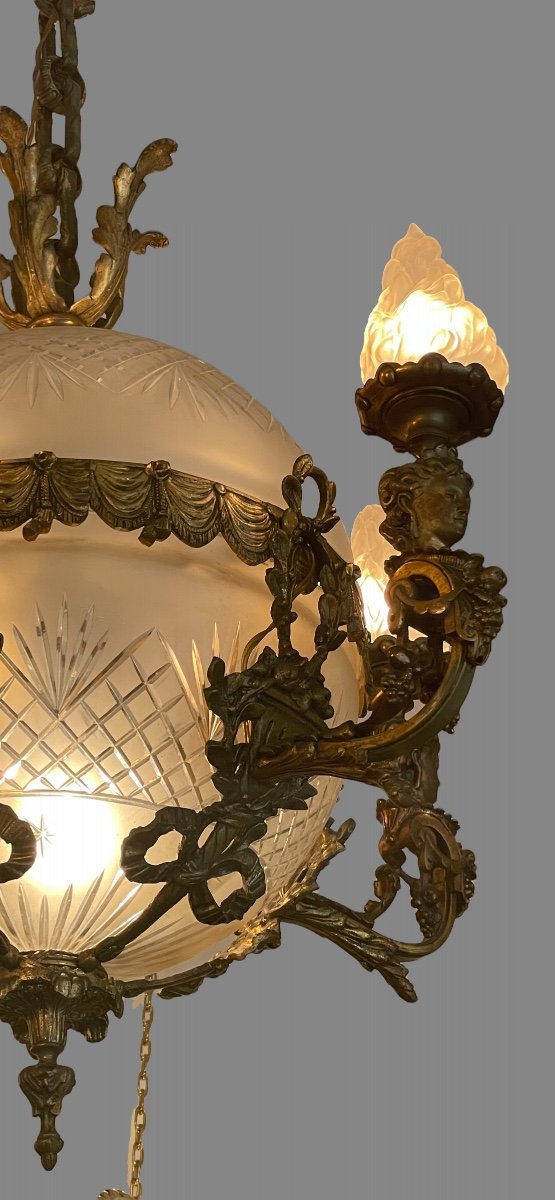 Lustre Bronze Et Cristal Louis XVI-photo-2