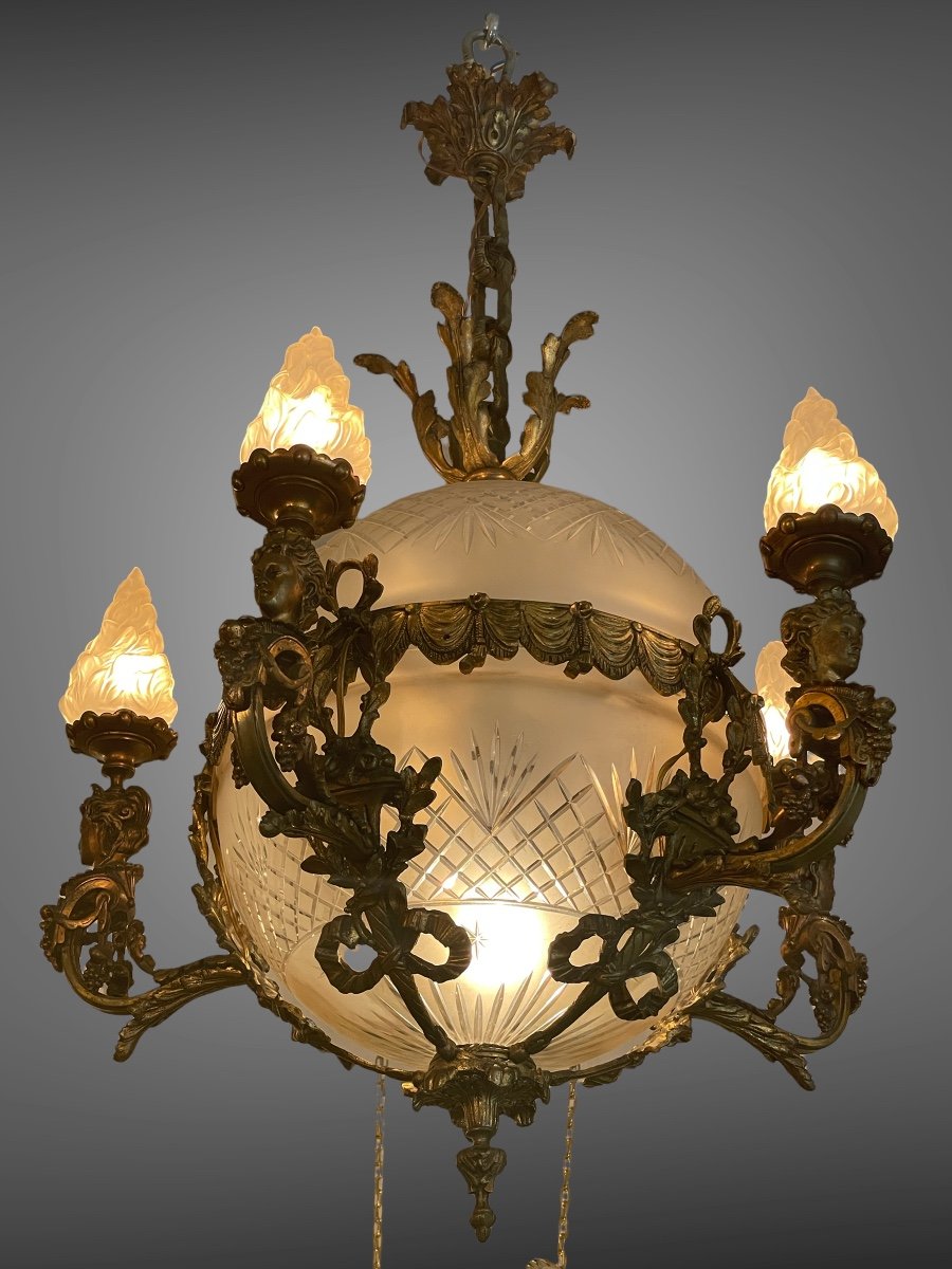 Lustre Bronze Et Cristal Louis XVI
