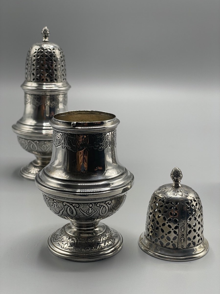 Paire De Saupoudreuse En Argent Massif XIX Siècle-photo-1
