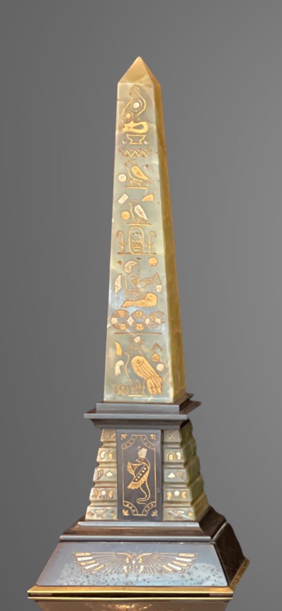 Garniture De Cheminée Retour d'Egypte Marbre, Onyx Et Bronze-photo-2