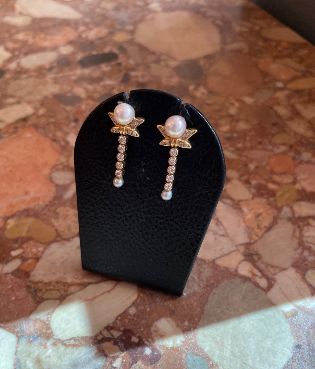 Pair Of Shiny Gold And Pearl Earrings