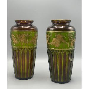 Paire De Vase Cristal Val Saint Lambert « danse De Flore »