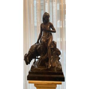 « Amathée Et La Chèvre De Jupiter » Sculpture En Bronze Par Pierre Julien