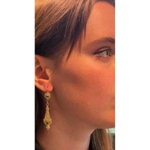 Gold, Emerald, Pearl Pendant Earrings