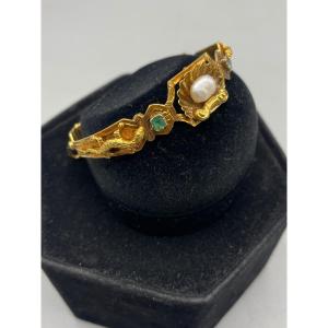 Napoleon III Period Bracelet Gold, Emerald, Pearls