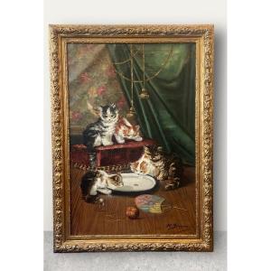 Painting “kittens And Inspects” Brunel De Neuville