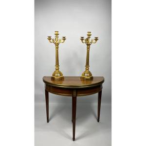 Pair Of Bronze Candelabra With Gilded Patina, Restoration Period 