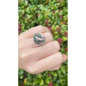 Emerald And Diamond Ring In White Gold, Circa 1960