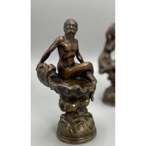 Paire de bronzes mythologiques  XIXᵉ siècle Poseidon et Néréide 