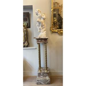 Sellette, colonne en marbre et bronze doré,  fin XIXᵉ siècle