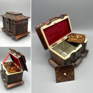English Tortoiseshell And Mother-of-pearl Tea Caddy, Liverpool, 19th Century