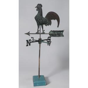 Weather Vane Featuring A Patinated Copper Rooster – 19th Century