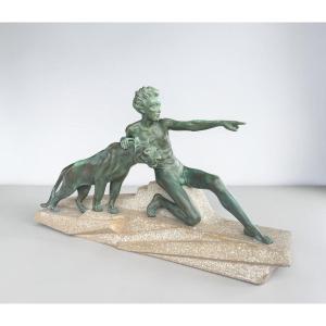 Max Le Verrier, “mowgli And Bagheera,” Art Deco Sculpture, Circa 1930