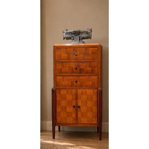 Art Deco Storage Cabinet With A Checkerboard Pattern