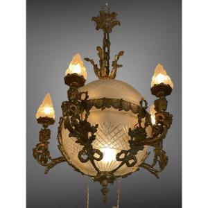 Lustre Bronze Et Cristal Louis XVI