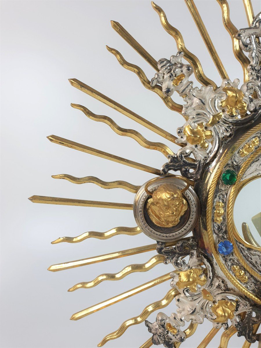 Monstrance In Dore Silver With Stones In A Case-photo-2