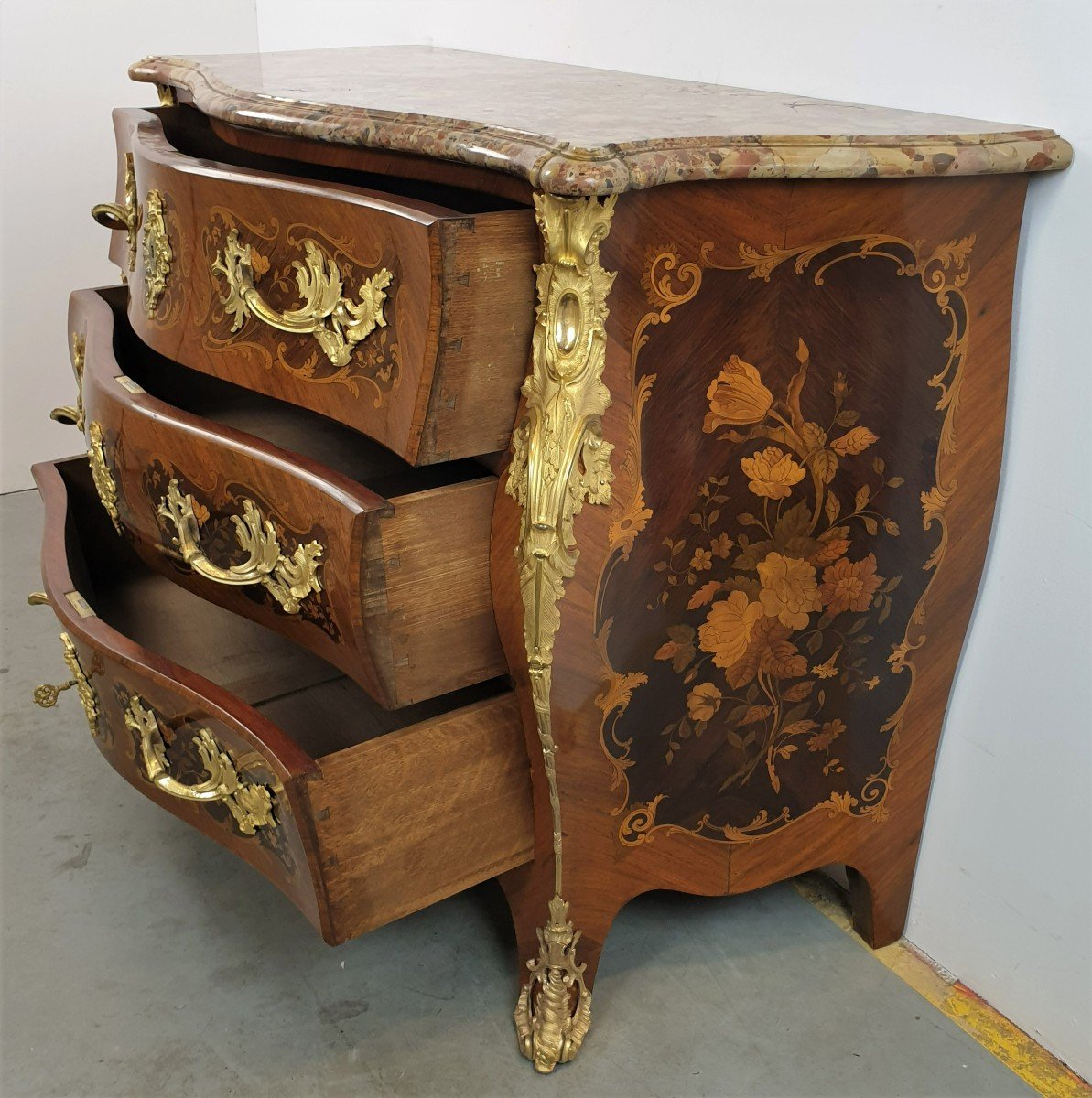 Commode In Bronze Dore Marquetry Napoleon III 19th-photo-3