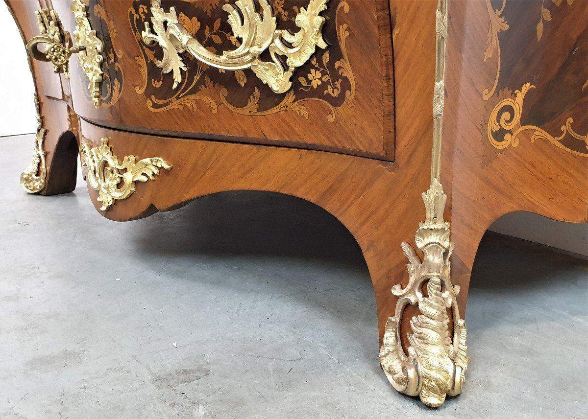 Commode In Bronze Dore Marquetry Napoleon III 19th-photo-3