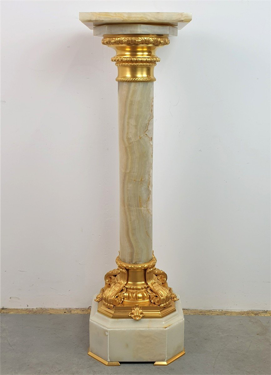 Large Column In Onyx And Gilt Bronze Rotatinr Top 19th Century-photo-2