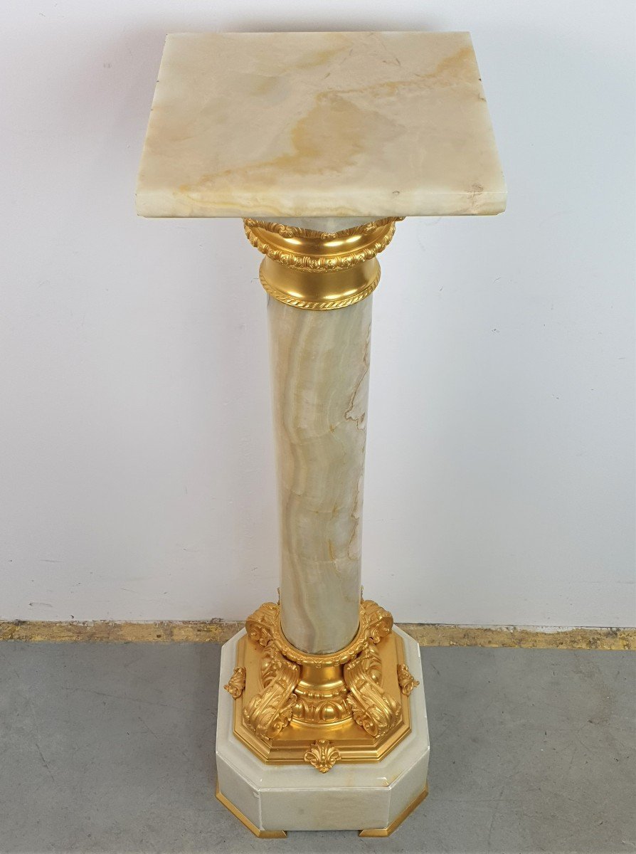 Large Column In Onyx And Gilt Bronze Rotatinr Top 19th Century-photo-3